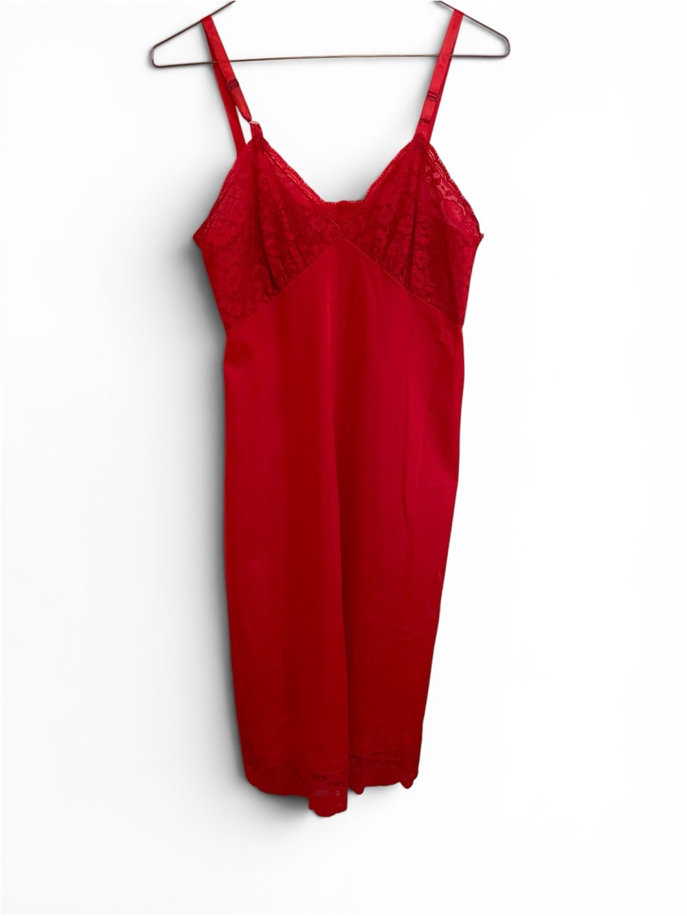 Silk-Feel Red Lace Slip with Adjustable Straps